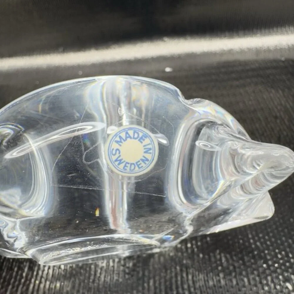 Sweden Clear Heavy Crystal Glass Turtle Figure Blown Glass Figurine Sweden‎ VTG